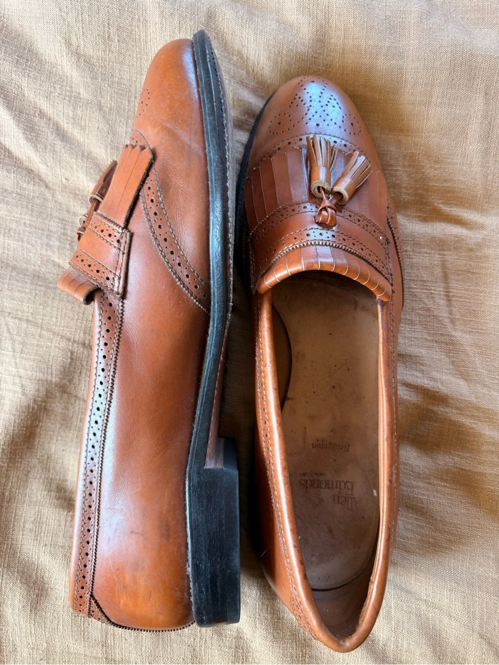 Allen Edmonds Cognac Leather Tassel Kiltie Loafers